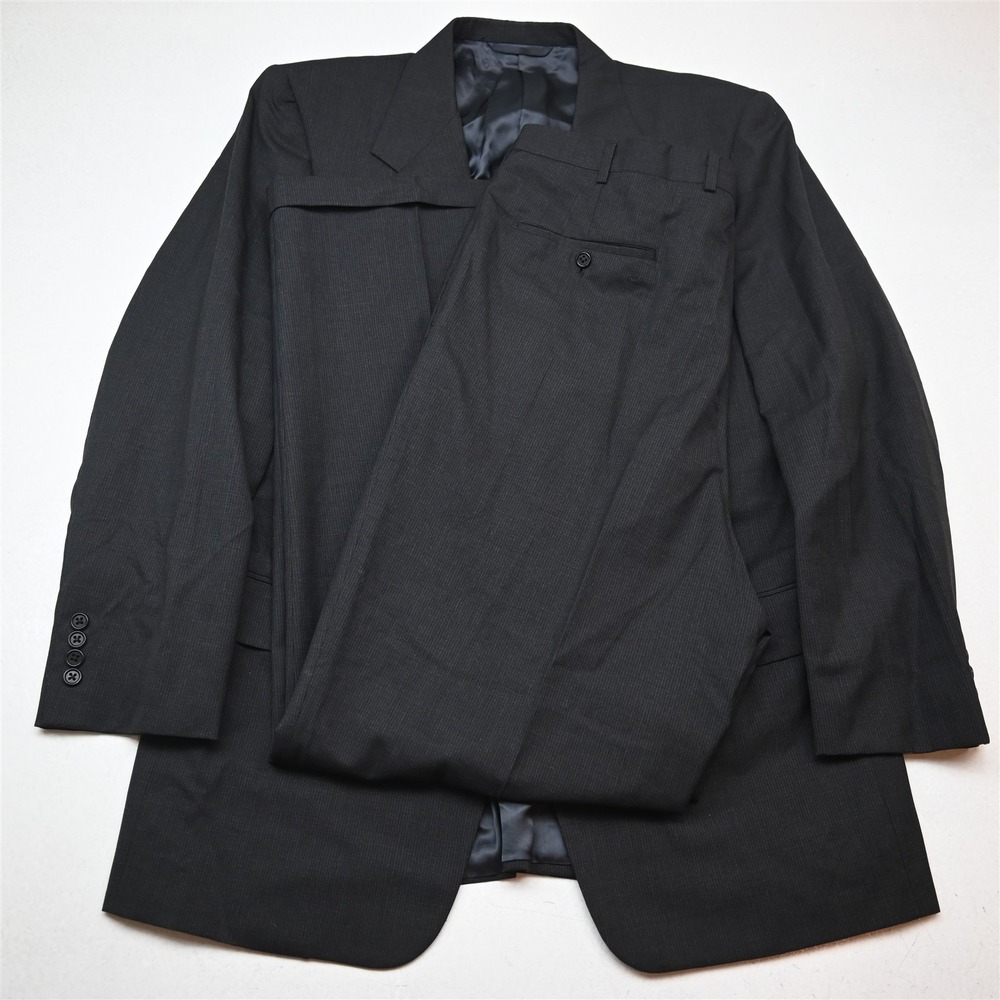 Hickey Freeman 44L 38x34 Gray Striped 100% Wool Boardroom Mens Jacket Pants Suit